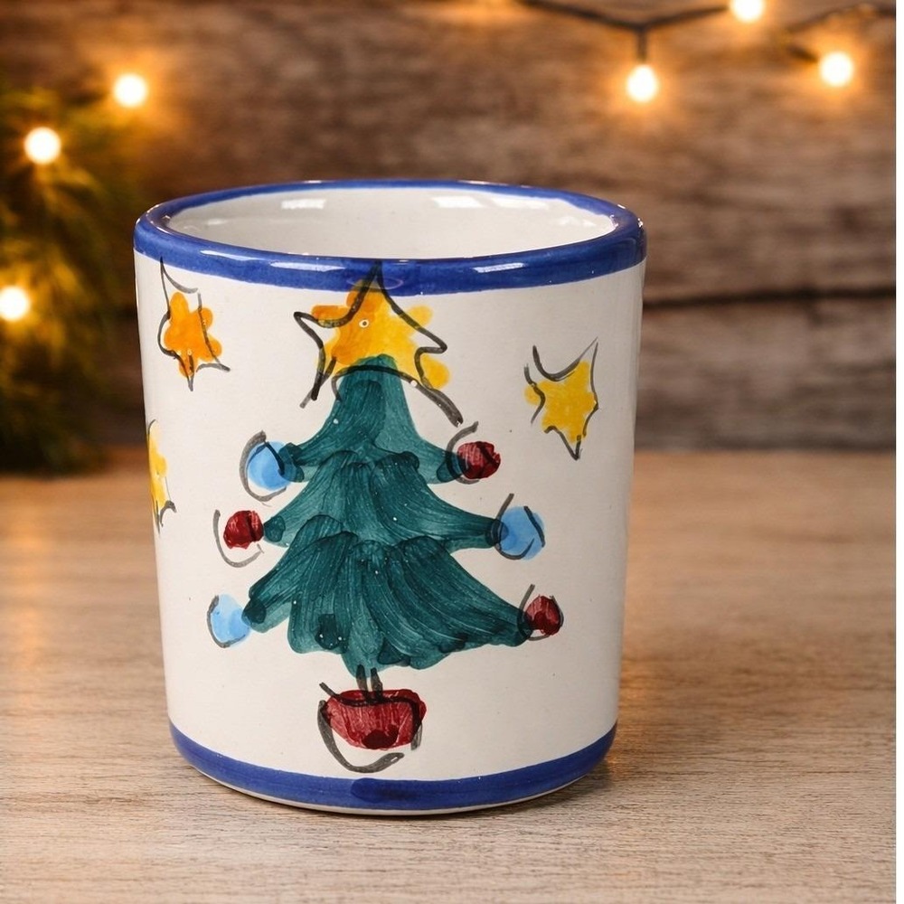 Vintage Vietri Natale Blue Trim Christmas Tree Ceramic Cup